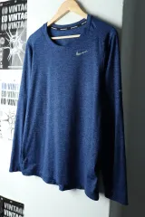 (M) NIKE ナイキ 長袖Tシャツ ランニング 機能性 ブルー-15EF2