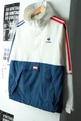 (S-M) ルコックスポルティフ ジップアップ ウィンドブレーカー アウター ジャケット アノラック 白-15EFA