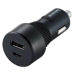 【人気商品】USB 2ポート (Type-C×1/USB-A×1) シガーソケット 27W 12V/24V対応 [抜けにくいシリコン付き/おまかせ充電/2台同時充電] カーチャージャー 【iPhone SE3/SE2/13/12、iPad、Android 各種