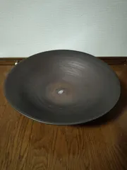 花器 大皿 焦げ茶色 磁器製 花台 窯 工房 池坊 フラワーベース 水盤 華道具 花瓶 シンプル 生花 華道 手作り 大型 アンティーク  レトロ インテリア ビンテージ 昭和 24428四つ葉[YT00543]