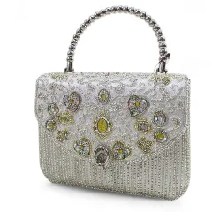 パーティバッグ ハンドバッグ ハート ビーズ シルバー ビジュー 手提げ