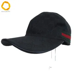 #axh グッチ GUCCI 帽子 M 58 黒 ブラック ベースボール キャップ GG キャンバス シェリーライン ユニセックス [964446] k01