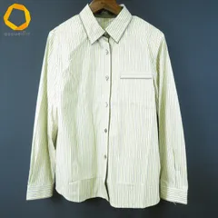 #a レリアン Leilian シャツ ブラウス 11 オフホワイト 黄色 緑系 ストライプ コットン イタリア製生地 日本製 レディース [957222] k01