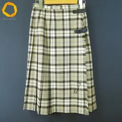 #w マックレガー McGREGOR スカート ラップ プリーツ 64-91 ベージュ系 茶 チェック柄 ウール 牛革 日本製 レディース [972671] k01