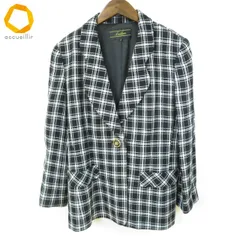 #a レリアン Leilian ジャケット テーラード 9 黒 白 チェック柄 ウール 日本製 レディース [960163] k01