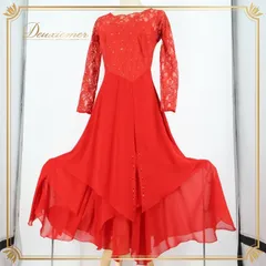 社交ダンス 衣装 スタンダード ドレス ワンピース パーティ衣装 女性用 レディース オールシーズン SORELI ソレリ 赤 レッド系 レース オシャレ お得 セクシー ステージ衣装 フェス サテン ダンスウェア 美しい ラインストーン付き デザイン
