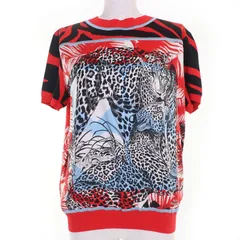 極美品☆HERMES エルメス 23SS 3E2868D3 ジャングルラブ シルク100％ ツイルレーヌ 半袖ニット トップス レッド系 40 伊製 レディース 極美品☆HERMES エルメス 23SS 3E2868D3 ジャングルラブ シルク100