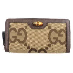 極美品▼GUCCI グッチ 658634 バンブー ジャンボ GG キャンバス レザー ラウンドファスナー ロングウォレット 長財布 ベージュ ブラウン 箱・保存袋付き イタリア製 メンズ
