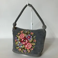 2510-428｜フェイラー ミニバッグ シュニール織 グレー 花柄刺繍
