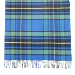 美品 JOHNSTONS OF ELGIN ジョンストンズオブエルガン カシミヤ チェック 大判 ストール マフラー ショール フリンジ 青 メンズ レディース 古着 中古 USEDのサムネイル
