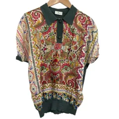 美品 22SS ETRO エトロ ペイズリー柄 切替え シルク 半袖 ニット ポロシャツ 40 グリーン レディース 古着 中古 USED