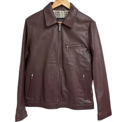 美品 BURBERRY BLACK LABEL バーバリーブラックレーベル 裏地ノバチェック レザー シングルジャケット サイズM ブラウン メンズ 古着 中古 USED