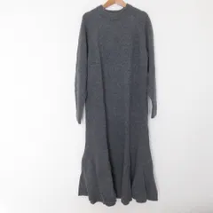 美品 23AW Spick&Span スピックアンドスパン フレアーヘムワンピース 長袖 ロング ニットドレス グレー レディース 古着 中古 USED