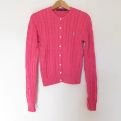 美品 RALPH LAUREN ラルフローレン クルーネック ケーブルニット カーディガン M ピンク レディース 古着 中古 USED
