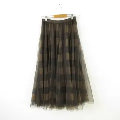 ナチュラルクチュール Natural Couture チュールスカート チェック ロング 茶 F *A766