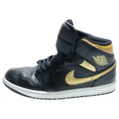 NIKE (ナイキ) AIR JORDAN 1 MID Black Metallic Gold DQ8426-071 エアジョーダン1 ミッドカットスニーカー ブラック/ゴールド US10/28cm