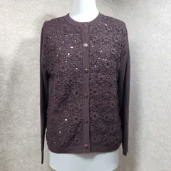 Aquascutum カーディガン 前面レース編みウール ニット ブラウン系　u7062i