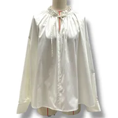 Ballsey ボールジィ ハイカウントサテン ネックフリルブラウス 長袖シャツ リボン Vネック 光沢 11-01-04-01131 白 ホワイト 36サイズ レディース 春 秋 ゴーゴー古着マルイファミリー溝口店 1 No.233