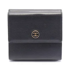シャネル CHANEL 三つ折り長財布 ココマーク ブラック レザー ココボタン 三つ折財布 レディース Used B