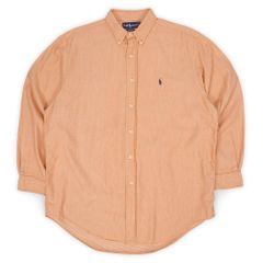 ポロラルフローレン POLO RALPH LAUREN 90s 90年代 ボタンダウンシャツ BLAIRE ピンチェック柄 ロゴ刺繍 USA ヴィンテージ アメリカ 古着 メンズ シャツ オレンジ系 L【中古】