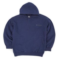 コロンビア Columbia 90s 90年代 フェイクレイヤード スウェットパーカー フーディー オールド 旧タグ アウトドア USA ヴィンテージ アメリカ 古着 メンズ パーカー ネイビー 紺 M【中古】
