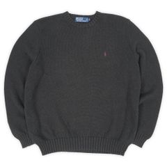 ポロラルフローレン POLO RALPH LAUREN 90s 90年代 クルーネック コットンニット ロゴ刺繍 定番 PRL USA ヴィンテージ アメリカ 古着 メンズ ニット セーター ブラック 黒 XL【中古】