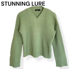 STUNNING LURE スタニングルアー Vネック ニット セーター プルオーバー ミントグリーン ライトグリーン M レディース ウール100％ LANA 上品 きれいめ 秋冬 中国製 人気 定番