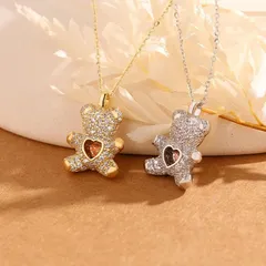 キラキラベア ネックレス ゴールド シルバー ハートストーン くま キラキラ ジュエリー 韓国 ネックレス はーと ストーン