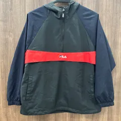 ★FILA フィラ ハーフジップアノラック ジャケット ナイロン アウター フード付き ロゴ ネイビー サイズ M