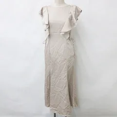 リリーブラウン Lily Brown ワンピース ドレス フォーマル パーティ 二次会 ロング ノースリーブ レース フリル リボン ベージュ 0