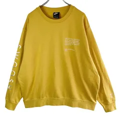 ビッグサイズ！ナイキNikeスウェットトレーナースウッシュロゴ刺繍スポーツアウトドア黄色イエロー白ホワイト袖デザインフロントデザイン裏地パイルゆるダボオーバーサイズルーズシルエットアメカジストリートvintageヴィンテージ51015