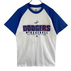 MajesticマジェスティックMLBロサンゼルスドジャースDodgers半袖ラグランTシャツ野球メジャーリーグベースボールbaseballチームロゴプリント白ホワイト青ブルー赤レッドアメカジストリートスポーツvintageヴィンテージ51015