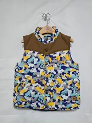 シャルーバン ブルー ブラウン パータン キルティング ダウン ベスト キッズ 6-7歳 1124