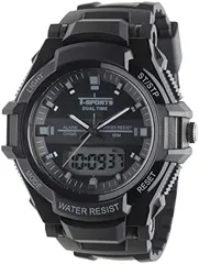 【新着商品】ブラック ウレタンベルト ストップウォッチ TS-AD253-BK 防水 メンズ デジアナ 腕時計 [クレファー]