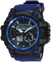 【新着商品】TS-AD095-BL ブラック ウレタンベルト ストップウォッチ 防水 メンズ デジアナ 腕時計 [クレファー]