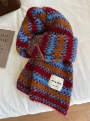 秋冬 レディースストール ボーダー カラフル 長さあり 太め マフラー 巻き方いろいろ