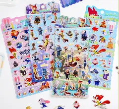 【新品】ズートピア ニック ジュディ スラッシュ 4 枚セット 3D カートゥーンシール 可愛いキャラクターシールセット 手帳デコ スクラップブック 日記帳用