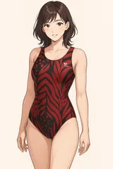 H425訳あり♪日本製♪ティア♪真っ赤な抽象柄デザイン女子競泳水着♪フィットネスやトレーニングや撮影用にも♪サイズL