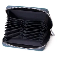 磁気防止 じゃばら 大容量 牛本革 カード収納 48枚収納 名刺入れ ポイントカード メンズ クレジットカード レディース カードホルダー スキミング 専用化粧箱 カード入れ カードケース (ブルー) [SIMPS]