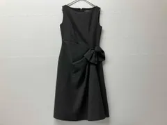 Foxey フォクシー ノースリーブワンピース リボン ドレス 裏地つき ポケットあり チャコールグレー サイズ38 通年