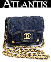 極美品 シャネル CHANEL マトラッセ ミニチェーンショルダーバッグ デニム ブルー G金具 ランダムシリアル 【72469】