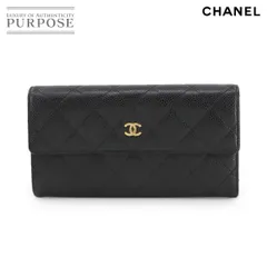 新品同様 シャネル CHANEL マトラッセ 二つ折り 長財布 キャビアスキン レザー ブラック A50096 ゴールド 金具 Long Wallet 90295381