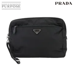 新品同様 プラダ PRADA ポーチ ナイロン ブラック シルバー 金具 トライアングル ロゴ Pouch 90301546