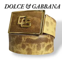 良品　DOLCE & GABBANA　384　D&G　メンズベルト　ゴールド　ロゴバックル　パイソン柄　幅広