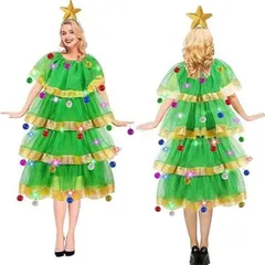 クリスマスコスチューム クリスマスツリーコスプレ レディース カチューシャ付き おしゃれ 可愛い 衣装 おもしろ 仮装 制服 新年 イベント 写真撮影