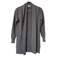 Z1614【美品】M-PREMIER エムプルミエ オープンフロントカーディガン ラメ入 グレー サイズ36