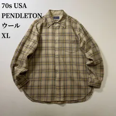 70s USA PENDLETON　襟芯　ウールシャツ　チェックシャツ　ペンドルトン　ベージュ　XL 古着