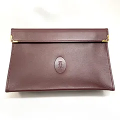 【美品】Cartier　カルティエ　ポーチ　ダブルホック　小物入れ　ボルドー　レザー（55098）
