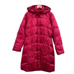 エディーバウアー EDDIE BAUER ダウンジャケット ロングコート フード脱着可 ジップアップ レッド系 ボルドー系   