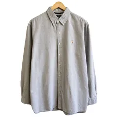 Ralph Lauren ラルフローレン CUSTOM FIT ボタンダウンシャツ コットンシャツ 長袖シャツ ワンポイントロゴ 刺繍 グレー系 XLサイズ No.J289